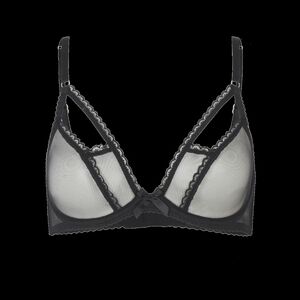 Agent Provocateur Fia Black Sheer Plunge Underwired Bra w/ Bows & Gold Logo 36D